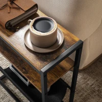 HOMCOM Măsuță De Living Îngustă cu 2 Rafturi, Suport Reviste V, PAL Oțel, 43x18x56 cm, Maro Rustic(m-8)