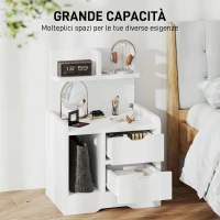 HOMCOM Comodino Camera da Letto con 2 Cassetti e Mensole Portaoggetti, Comodino Moderno in Legno, Bianco Lucido(m-5)
