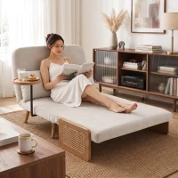 HOMCOM Sofá Cama 2 Plazas Convertible 3 en 1 Tapizado en Chenilla con Respaldo Ajustable Mesa Lateral 2 Almohadas Blanco Crema(m-2)