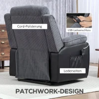 HOMCOM Aufstehsessel mit weichem Cordbezug, Recliner-Sessel mit Fernbedienung und Seitentaschen, Dunkelgrau(m-8)
