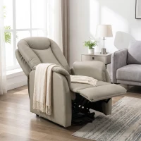 HOMCOM Fotoliu Recliner Electric cu Funcție de Ridicare, Masaj 8 Puncte, Încălzire, PU, Gri Deschis(m-8)