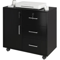 HOMCOM Caisson bureau meuble de rangement verrouillable avec 3 tiroirs et étagère réglable, roulettes, 40 x 60 x 56 cm, noir(m-18)