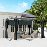 Outsunny Pérgola con Techo Retráctil 4x3 m Cenador con Paredes Laterales Anti-UV Resistente al Agua para Jardín Patio Gris Oscuro(m-3)