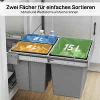 HOMCOM 31L Ausziehbarer Abfallbehälter 15L + 8L x 2 mit herausnehmbaren Eimern(m-5)