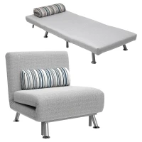 HOMCOM Poltrona Letto Singolo 3 in 1 con Schienale Reclinabile su 5 Livelli, Cuscino Imbottito e Materasso, Divano Letto Singolo Pieghevole per Soggiorno, in Acciaio e Lino, 75x70x75cm, Grigio Chiaro(m-1)