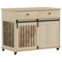 PawHut Jaula para Perros Medianos y Grandes Mesa Auxiliar Moderna con 2 Cajones 2 Puertas y Cierre 100x56x81 cm Roble(m-11)