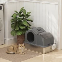 PawHut Maison de Toilette pour Chat avec Couvercle Amovible et Fermé, Côtés Hauts, 60,5x40,5x45cm, Gris Foncé(m-16)