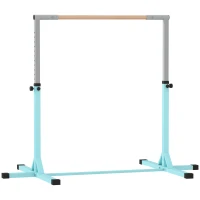 HOMCOM Bară de Gimnastică pentru Copii 3+ Ani, Înălțime Reglabilă, din Oțel și Lemn Masiv de Fag, Bleu(m-1)