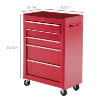 HOMCOM Chariot à outils sur roulettes, Servante d'atelier en acier 5 tiroirs verrouillable 2 clés, 61,5 x 33 x 82,5 cm, rouge(m-3)