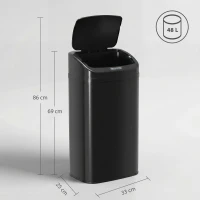 HOMCOM 48 L Sensor-Mülleimer für Küche oder Büro, automatische Schließ-Funktion, Edelstahl, Schwarz(m-3)