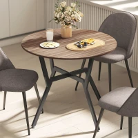 HOMCOM Table de salle à manger rond, table de cuisine, deux places, cadre en acier, dim. Ø 90 x 76H cm, marron, noir(m-10)