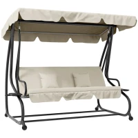 Outsunny 2-in-1 Tuinschommel met Ligfunctie, Verstelbaar Dak, tot 340 kg, Staal, 200x120x164 cm, Crèmewit(m-1)