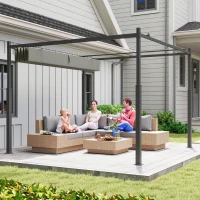 Outsunny Pérgola de Jardín 3x3 m con Techo Retráctil y Accesorio Magnético Protección UV30+ Columnas Metálicas y Ganchos Gris(m-8)