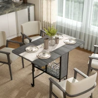 HOMCOM Table pliante de cuisine extensible salle à manger sur roulettes jusqu'à 6 personnes étagère intégrée, 6 roues, Gris(m-2)