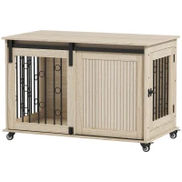 PawHut Jaula para Perros Medianos y Grandes Mesa Auxiliar Moderna con 2 Puertas y Cierre 100x56x65 cm Roble(m-1)