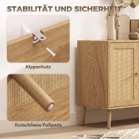 HOMCOM Rattan Sideboard mit 4 Türen, Boho Küchenbuffet mit 2 verstellbaren Einlegeböden, Holzoptik natur(m-6)