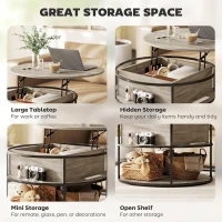 HOMCOM Ronde koffietafel met opklapbaar tafelblad, opbergruimte, zijplanken, stalen frame, salontafel, Eik(m-5)