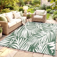 Outsunny Buiten Tapijt Omkeerbaar Weerbestendig Buitenkleed met Bladerenmotief, 152 x 243 cm Donkergroen(m-9)