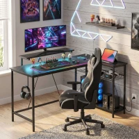 HOMCOM Reversible 'L' LED Light Gaming/Work Desk - Black(m-14)