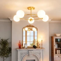 HOMCOM Plafonniere 20W met 5 G9-fittingen, elegante goud-witte look, lichtbronnen niet inbegrepen(m-6)