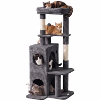 PawHut Kratzbaum 132 cm Katzenturm mit Höhle, Sisalstämme, große Plattform, mehrstöckig für mittelgroße Katzen unter 6 kg(m-12)
