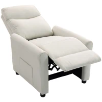 HOMCOM Fotoliu Reclinabil 135° în Material Textil cu Efect de In, Spumă, Oțel și Lemn, 73x86x100 cm, Crem(m-11)
