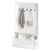 HOMCOM Cuier de Podea cu Bancă pentru Pantofi și 5 Cârlige, MDF, 96L x 34I x 179,7Î cm, Crem(m-12)