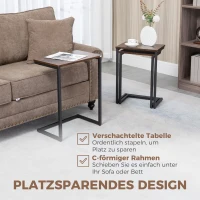 HOMCOM Satztisch, Beistelltisch, 3er-Set, Industrial Design, Stahlrahmen, braun+schwarz, 45 x 30 x 60cm(m-5)