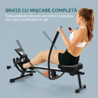 Aparat de Vâslit Hidraulic SPORTNOW cu 12 Niveluri de Rezistență, Echipament Fitness pentru Acasă cu Ecran LCD și Pedale Anti-Alunecare, Capacitate Maximă 130KG, Antrenament Cardio, Negru(m-4)