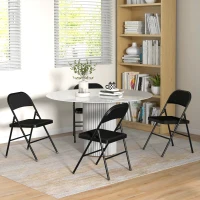 HOMCOM 4er-Set Klappstühle, Tragbare Bürostühle, Metallbeine, Faltstuhl für Büro, Empfang, Wartezimmer, Kunstleder, Schwarz(m-9)