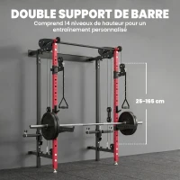 SPORTNOW Station de Musculation Pliable 700 kg Hauteurs Réglables avec Poulies Doubles, Supports de Barre, 184x123x209cm, Rouge(m-7)