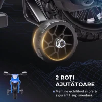 AIYAPLAY Motocicletă electrică pentru copii 3-8 ani, cu 2 motoare 12V, roți ajutătoare și claxon, 3 km/h, 30 kg, albastru(m-5)
