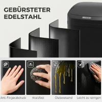 HOMCOM 48 L Sensor-Mülleimer für Küche oder Büro, automatische Schließ-Funktion, Edelstahl, Schwarz(m-5)