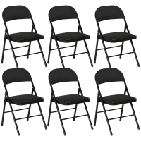 HOMCOM 6er-Set Klappstühle, Tragbare Bürostühle, Stahlbeine, Faltstuhl für Büro, Empfang, Wartezimmer, Leinenoptik Schwarz