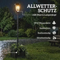 Outsunny Solar Laterne Stehleuchte mit Blumentopf 195cm Außen Gartenlaterne mit 2 Helligkeitsstufen Lichtsteuerung Schalter IP44(m-7)