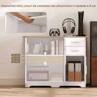 HOMCOM Bufet Modern din Lemn cu 2 Sertare și 2 Dulapuri, 100x40x78 cm, Alb și Lemn Natural(m-4)
