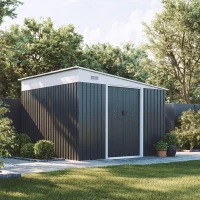 Outsunny Casetta da Giardino con Porta Scorrevole, in Acciaio, 345x280.5x169-201 cm, Nero(m-13)