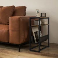 HOMCOM Măsuță De Living Îngustă cu 2 Rafturi, Suport Reviste V, PAL Oțel, 43x18x56 cm, Maro Rustic(m-7)