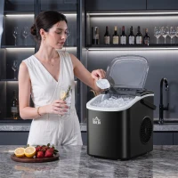 HOMCOM Eiswürfelmaschine Eiwürfelspender Eiwürfelbereiter, 29,4 cm x 22,2 cm x 29 cm, Schwarz(m-10)