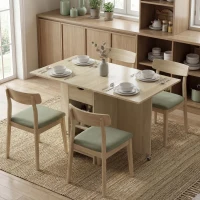 HOMCOM Klappbarer Esstisch für 2-4 Personen, Rollbarer Tisch mit offenem Fach und Schublade, ideal für kleine Räume, Natur(m-10)