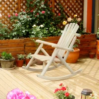 Outsunny Schaukelstuhl aus Holz Schaukelsessel mit hoher Rückenlehne wetterfest Gartenstuhl bis 113kg belastbar Relaxstuhl für Wohnzimmer Garten, Rasen, Balkon Natur(m-10)