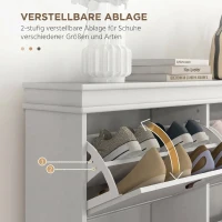 HOMCOM Pantofar Slim cu 4 Uși Rabatabile, Rafturi Reglabile, pentru 10-20 Perechi, Alb(m-5)