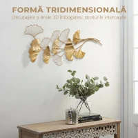HOMCOM Decoratiune de perete 3D Moderna Frunze de Ginkgo Sculpturi de Perete Agatate Decor pentru Sufragerie Dormitor Sufragerie, Auriu(m-4)
