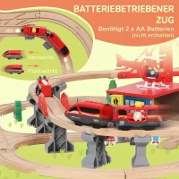 AIYAPLAY Holzeisenbahn Set 133 Stück Eisenbahn Set mit Elektrische Lok Zügen Grundplatte, Schienen Kran Brücke Kleinkinder ab 3(m-8)