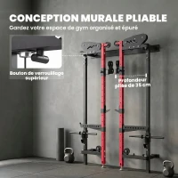SPORTNOW Station de Musculation Pliable 700 kg Hauteurs Réglables avec Poulies Doubles, Supports de Barre, 184x123x209cm, Rouge(m-4)