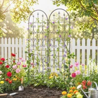 Outsunny Lot de 2 Supports pour Plantes Grimpantes, Treillis de Jardin, pour Légumes, Vignes, Fleurs, en Métal, 50 x 180 cm, Noir(m-2)