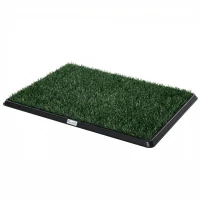 PawHut Hundetoilette 76 x 50,5 cm Hundeklo mit 2 Kunstrasen waschbar Welpentoilette für Hunde für Balkon Zuhause Schwarz+Grün(m-11)