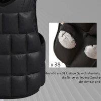 HOMCOM Gewichtsweste 20 KG verstellbare Trainingsweste mit herausnehmenbar Gewichten Schwarz(m-4)