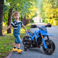 AIYAPLAY Motocicletă electrică pentru copii 3-8 ani, cu 2 motoare 12V, roți ajutătoare și claxon, 3 km/h, 30 kg, albastru(m-2)