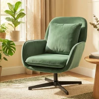 HOMCOM Fotoliu de Salon Rotativ 360° cu Pernă Lombară Detașabilă, Șezut Generos, Fotoliu Tapițat Modern din Catifea cu Cotiere, pentru Living, 73x83.5x85 cm, Verde(m-10)